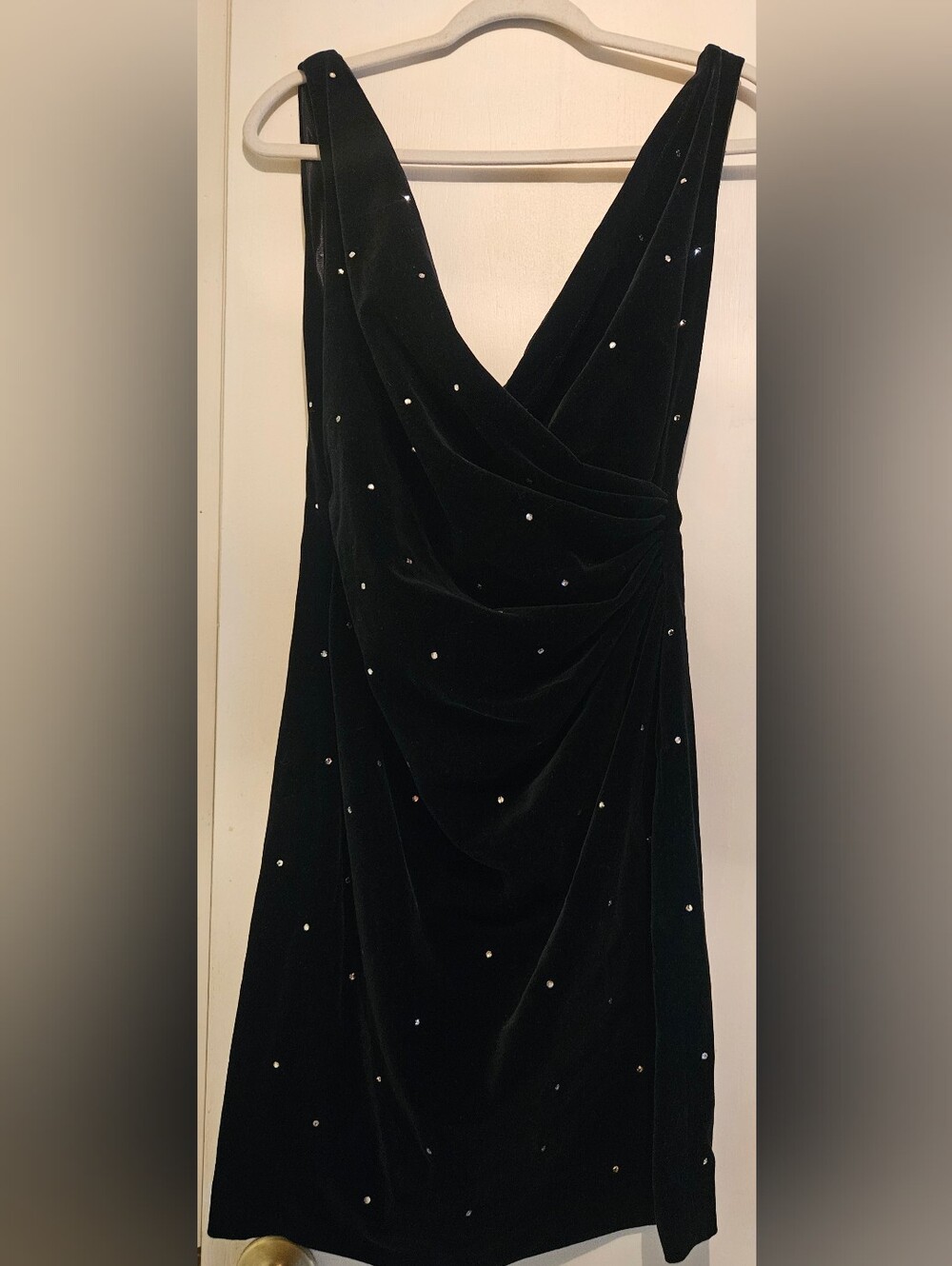 Vintage 90s Emanuel Ungaro Black Velvet Rhinestone Ruched Dress Size 12